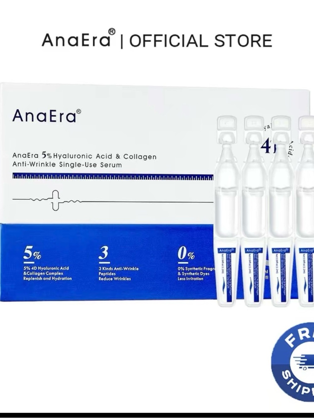 5% Hyaluronic Acid & Collagen Anti-Wrinkle Single-Use Serum - White & Blue